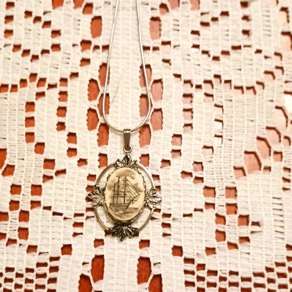 Antique skrimshaw necklace